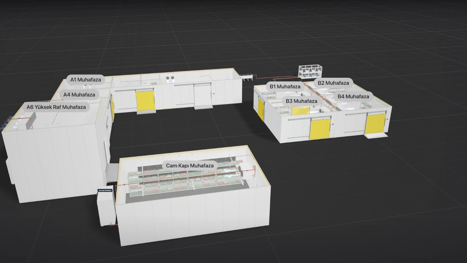3D model of an 11-room integrated cold-storage facility