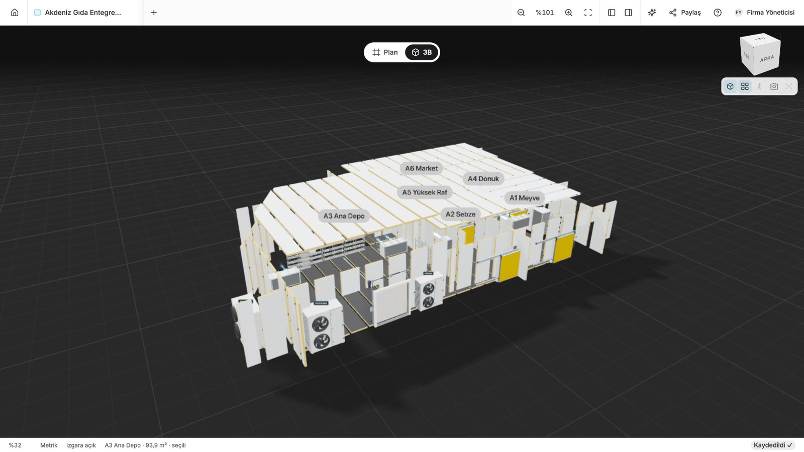 Exploded panel view of the facility in Coldsolve Studio
