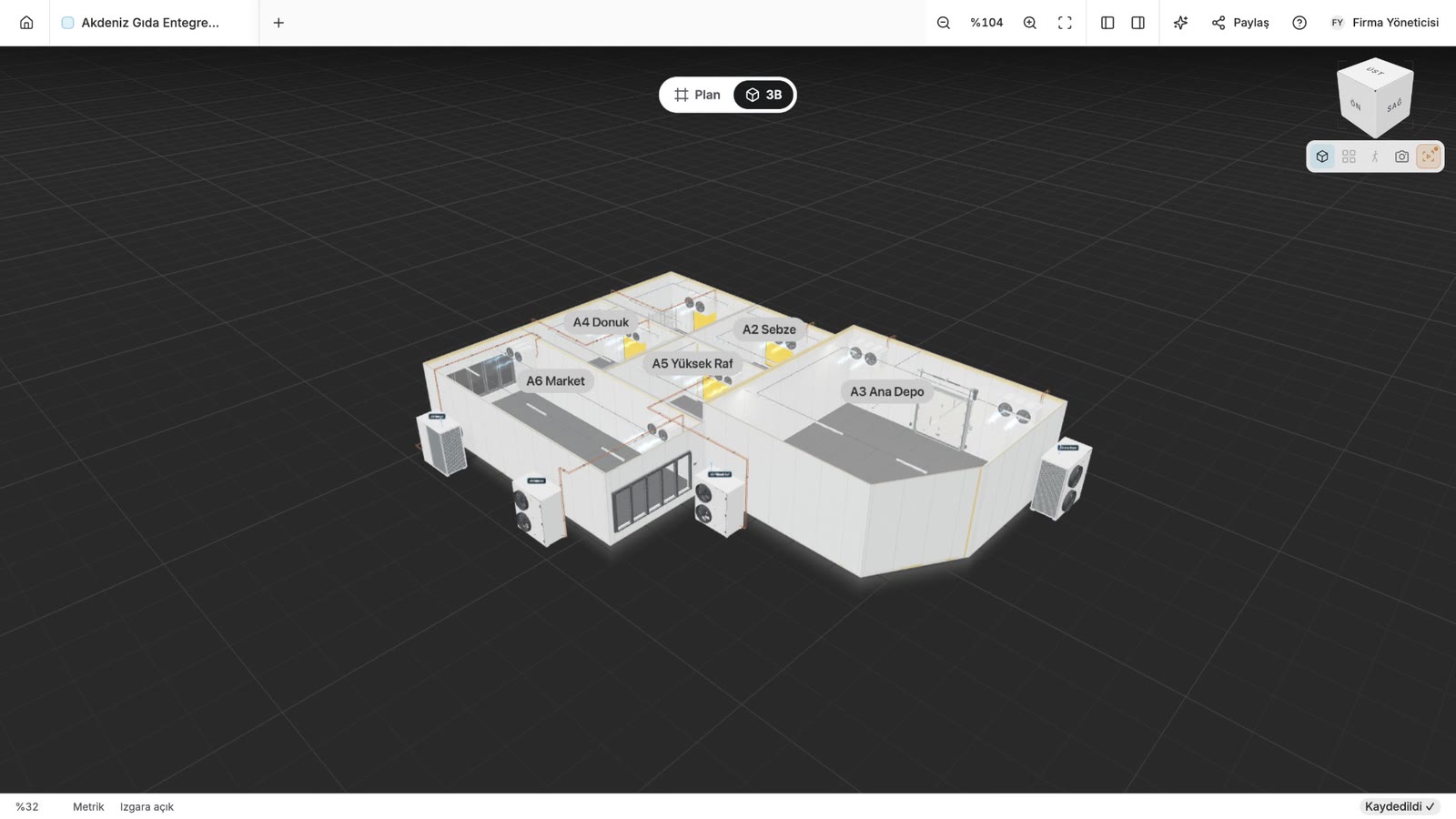 3D facility view that can be shared with the customer