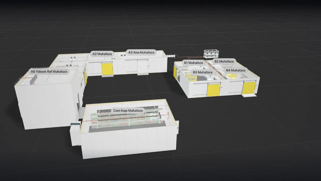 3D model of an 11-room integrated cold-storage facility