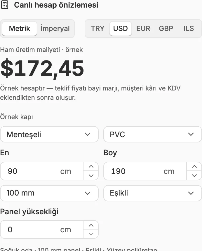 Live door cost preview