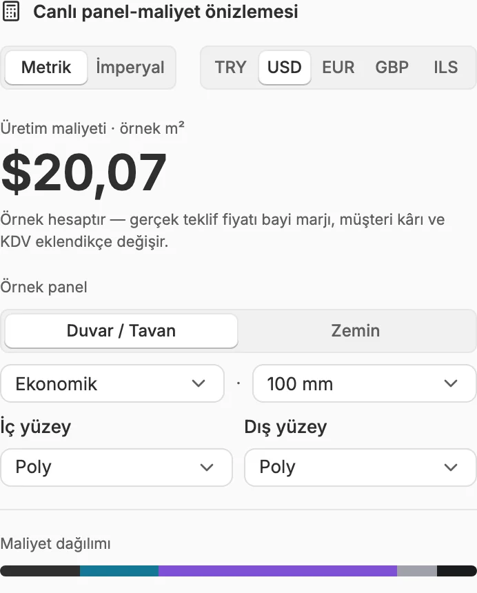 Live panel cost preview
