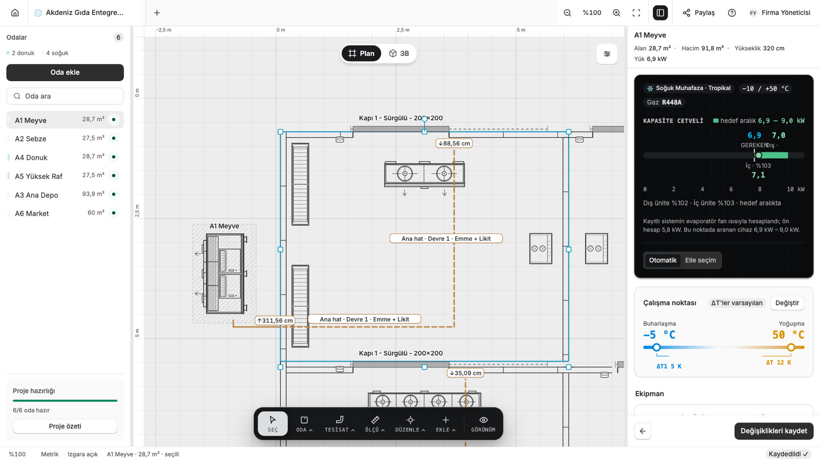 Coldsolve indoor-unit capacity chart and automatic equipment selection