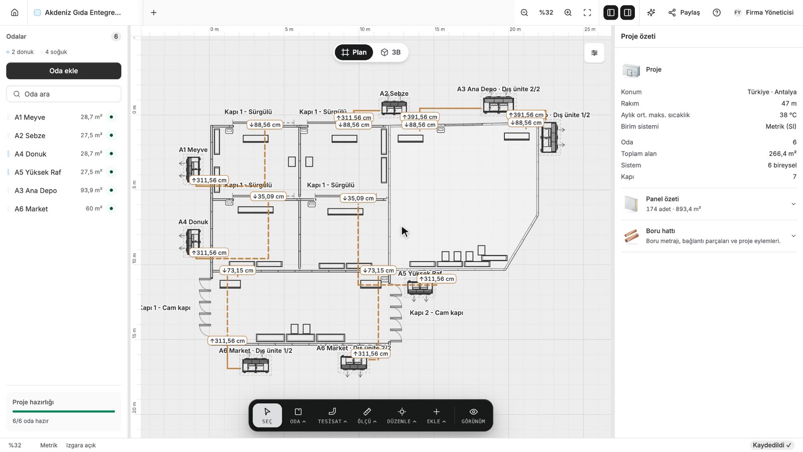Coldsolve Studio 2D plan of a multi-room facility