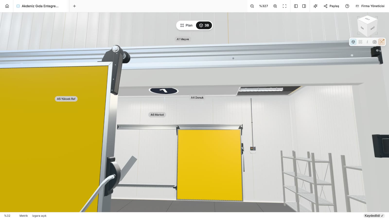 Coldsolve 3D interior view with door, racking and equipment